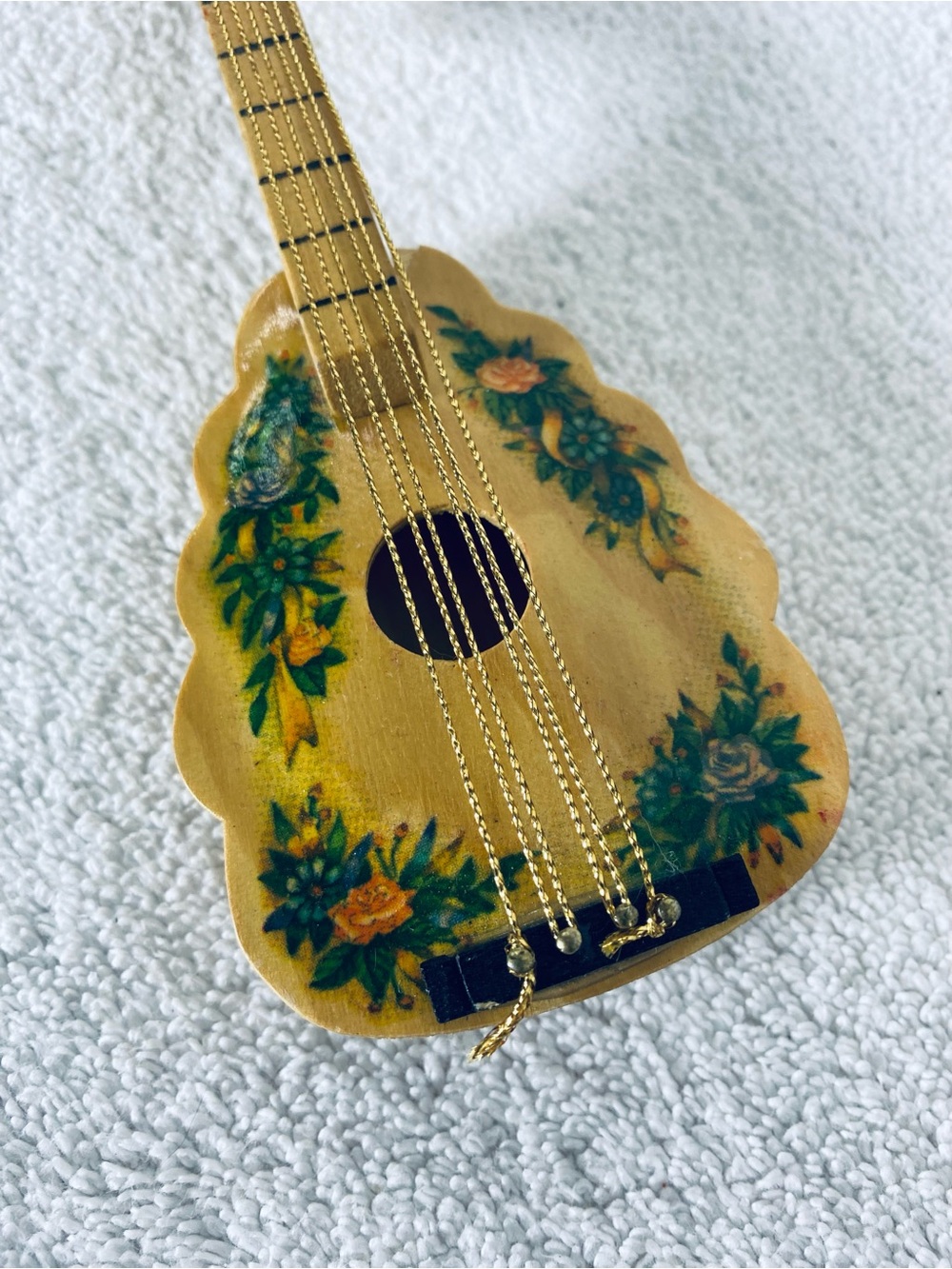 Vintage Wooden Mandolin Christmas Ornament Hand Painted Floral Instrument - Picture 3 of 12